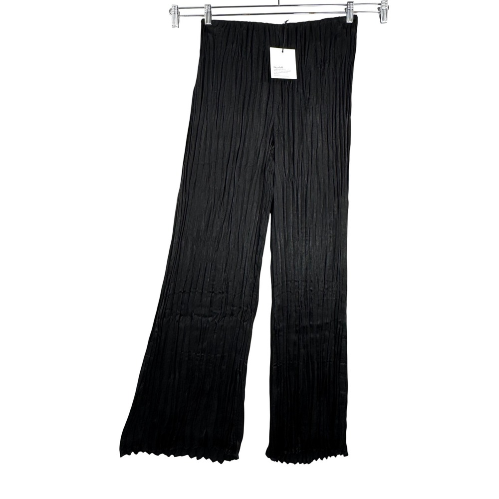 Bella Dahl Black Pleated crinkle Wide Leg Pants boho preppy sz M